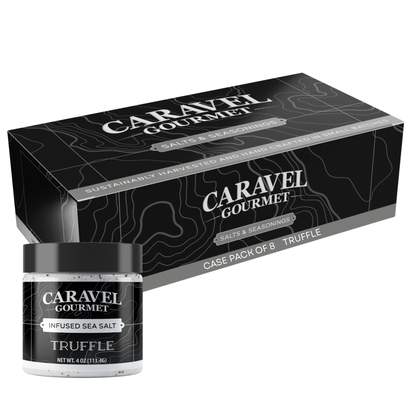 Truffle Sea Salt - Chef Pinch Jar - Case Pack - 8 units by Caravel Gourmet, showcasing packaging and jar.
