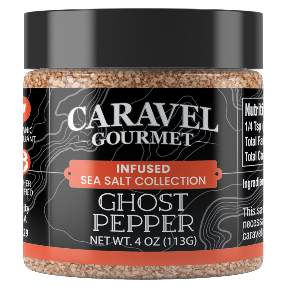 Ghost Pepper Sea Salt - 4 ounce Stackable Containers, Caravel Gourmet (Case of 6)