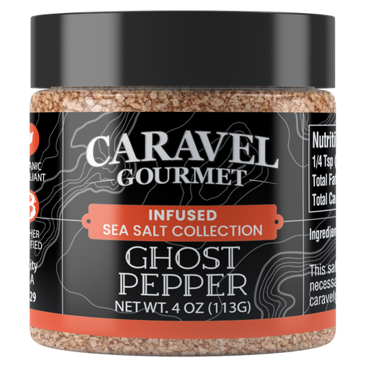 Ghost Pepper Sea Salt - 4 ounce Stackable Containers, Caravel Gourmet (Case of 6)