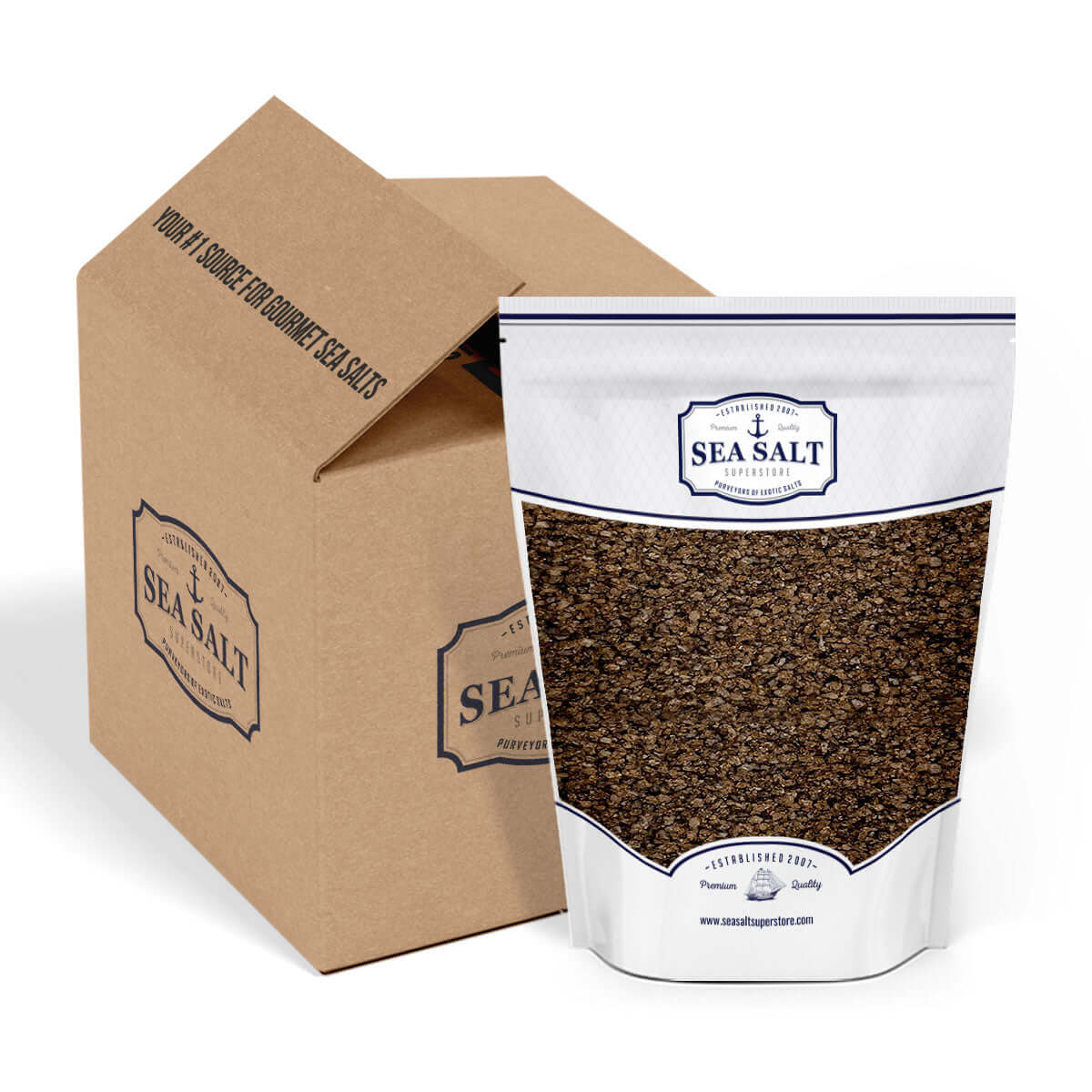 Triple Smoked Sea Salt packaging with a cardboard box for delivery.