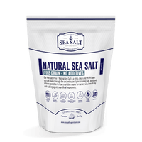 Natural Sea Salt - Fine Grain packaging featuring all natural ingredients and no additives.